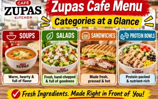 <!-- wp:image {"id":413,"sizeSlug":"large","linkDestination":"none"} -->
<figure class="wp-block-image size-large"><img data-src="https://crumbleguide.com/wp-content/uploads/2026/08/Zupas-cafe-menu-categories-at-a-glance-1024x683.png" alt="" class="wp-image-413"/></figure>
Zupas cafe menu categories at a glance
